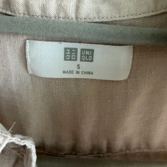 Uniqlo 100% Premium Linen Women’s Button Down Shirt Size S Natural Beige Staple - Picture 7 of 9